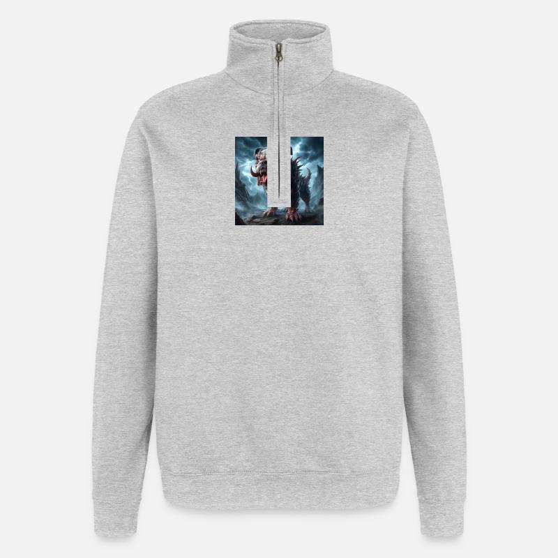 Infernalischer Dämonenhund - Quarter-Zip-Sweatshirt - Grau meliert