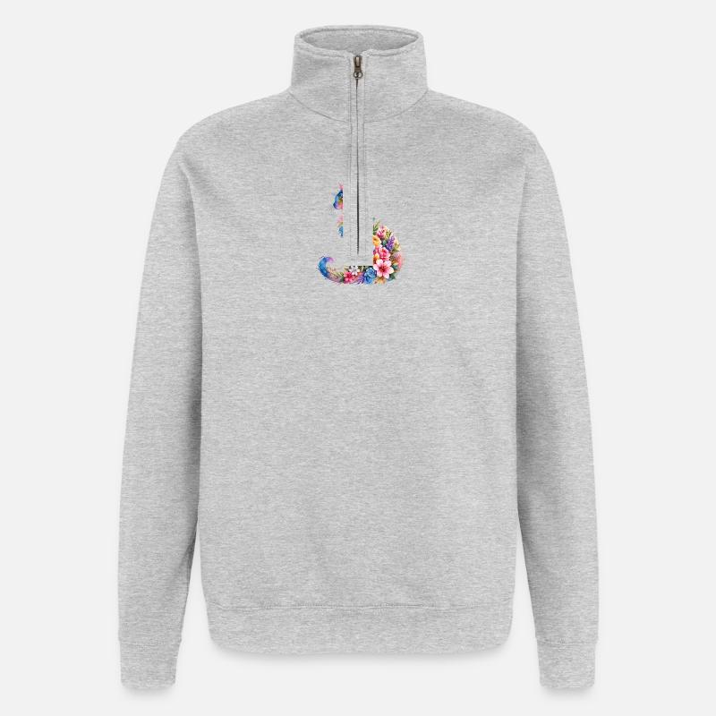 Fleurs aquarelles pour chats - Sweat à zip 1/4 - gris chiné