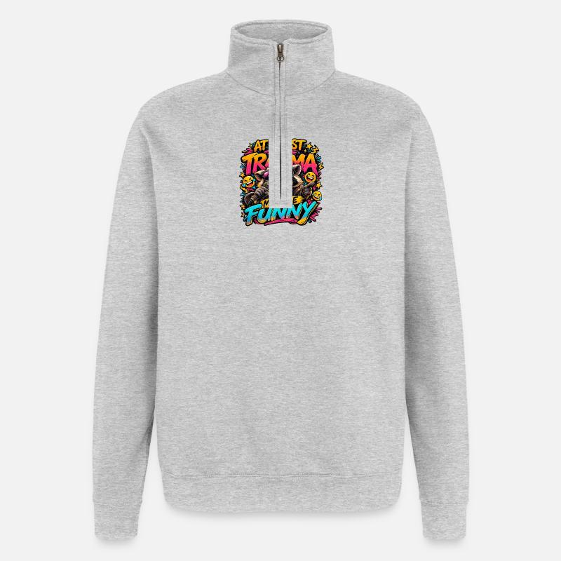 Trauma machte mich witzig - Quarter-Zip-Sweatshirt - Grau meliert