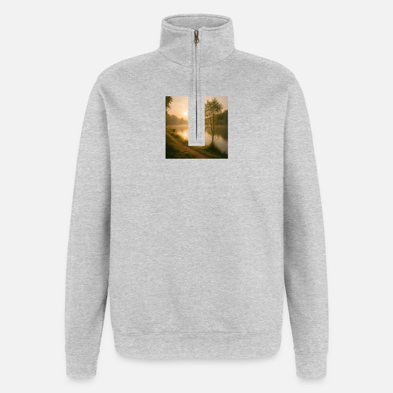 Morgengold am Flusspfad - Quarter-Zip-Sweatshirt - Grau meliert