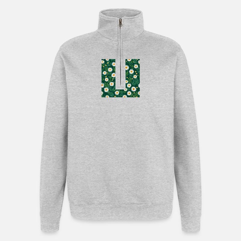 Fleurs de marguerite - Sweat à zip 1/4 - gris chiné