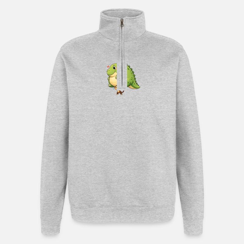 Affe trägt Dinosaurier  - Quarter-Zip-Sweatshirt - Grau meliert