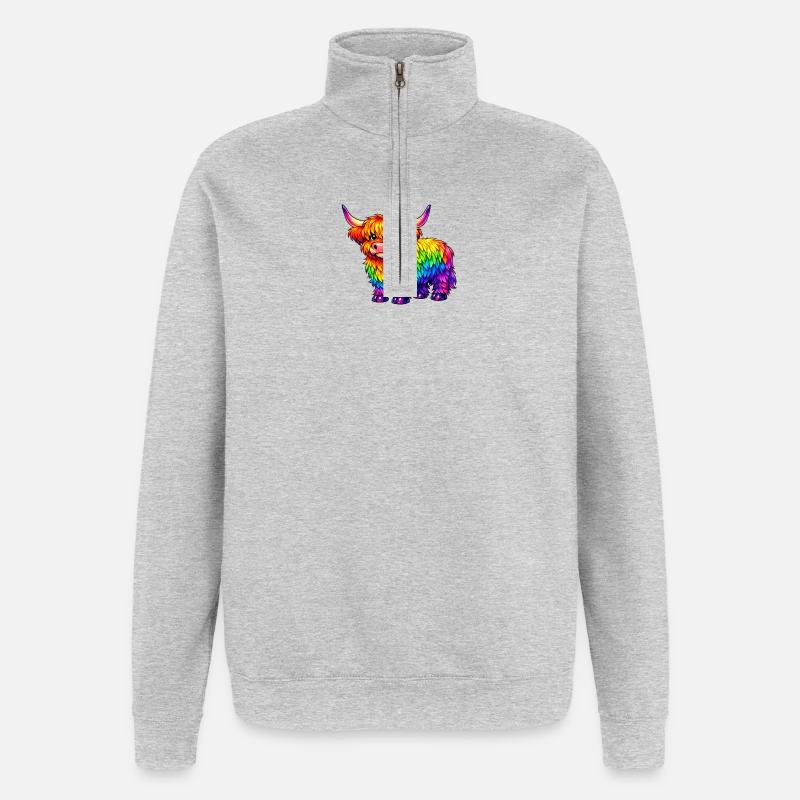 Lebendige Regenbogen-Highland-Kuh - Quarter-Zip-Sweatshirt - Grau meliert