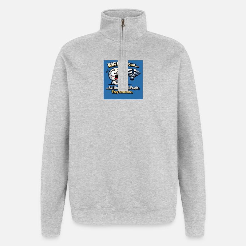wifi went down - Quarter-Zip Sweatshirt - heather grey