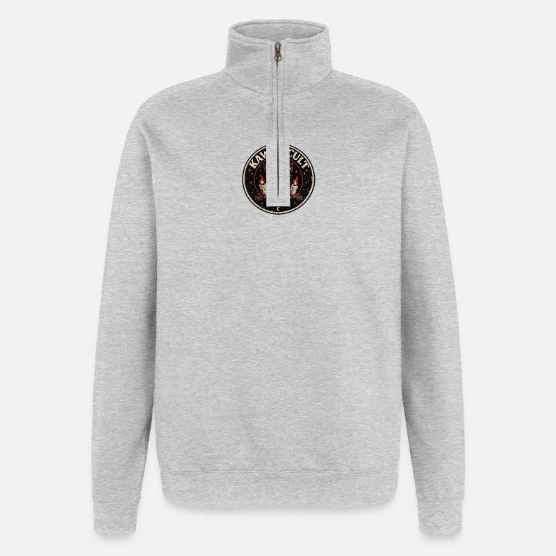 Hell_Cat - Sweat à zip 1/4 - gris chiné
