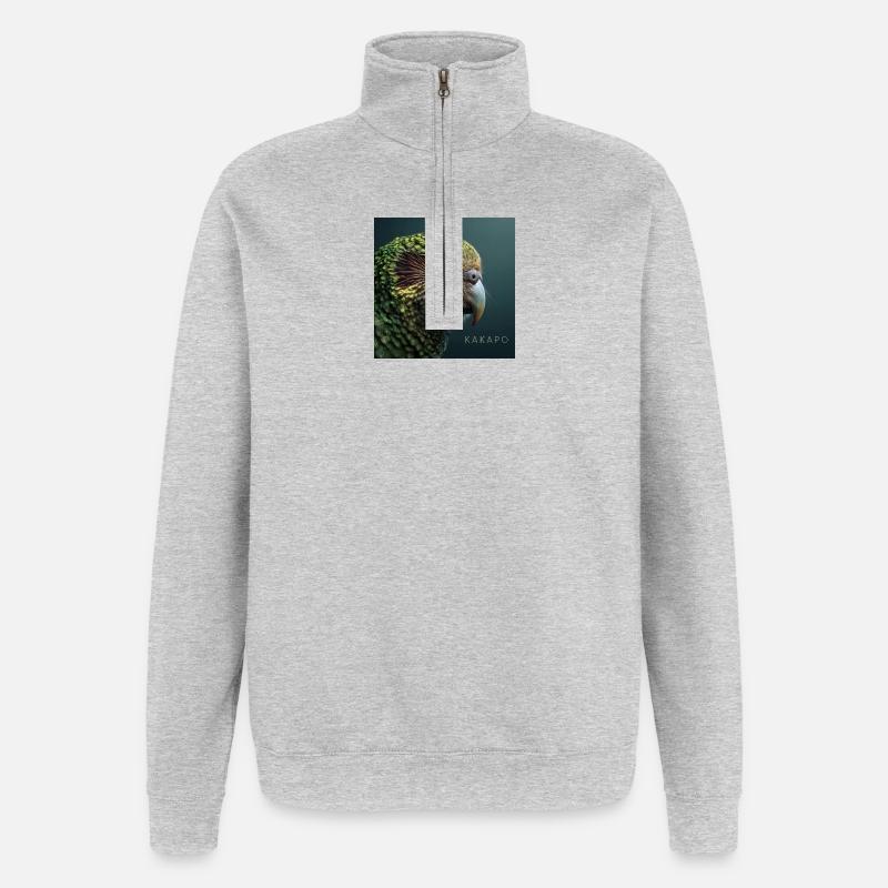 Kakapo – Perroquet vert rare - Sweat à zip 1/4 - gris chiné