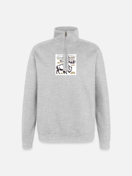 Bisonherde auf der Steppe - Quarter-Zip-Sweatshirt - Grau meliert
