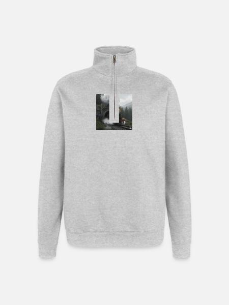 Dampfzug durch den Wald am Tunnel - Quarter-Zip-Sweatshirt - Grau meliert