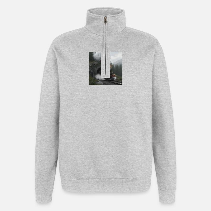 Dampfzug durch den Wald am Tunnel - Quarter-Zip-Sweatshirt - Grau meliert