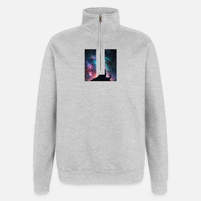 Chat Cosmique - Sweat à zip 1/4 - gris chiné