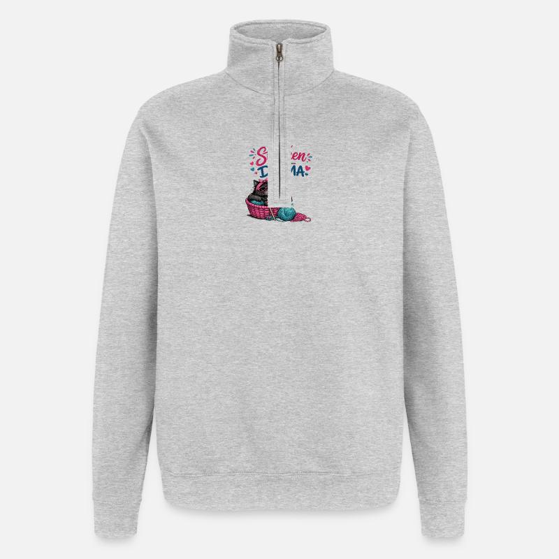 Lieber Stricken statt Drama - Quarter-Zip-Sweatshirt - Grau meliert