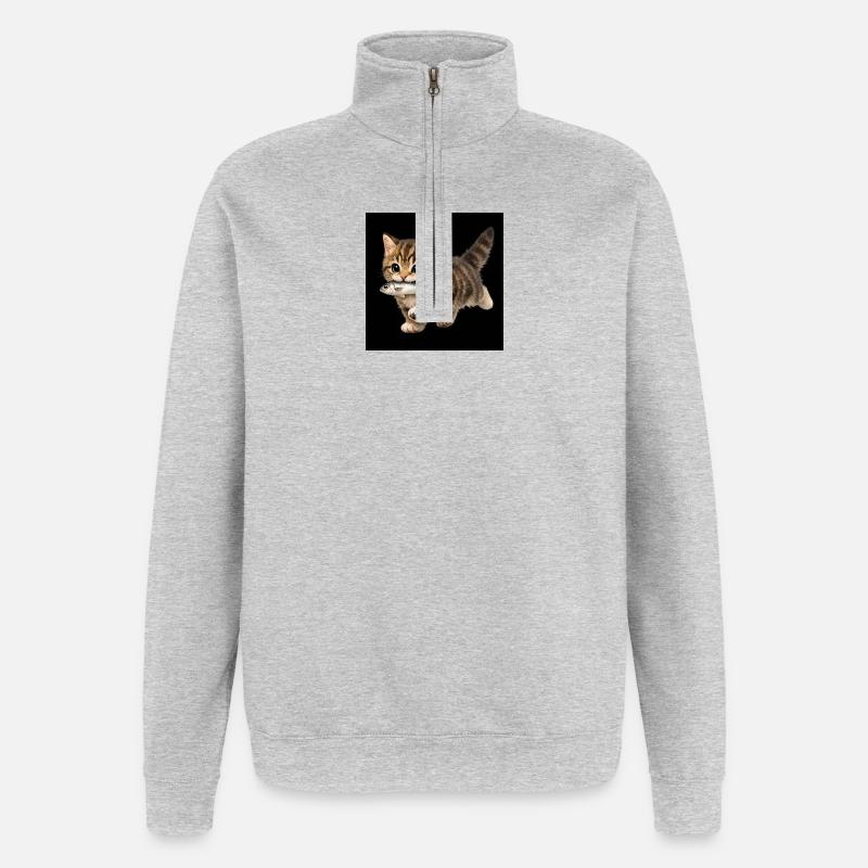 Kätzchen hat einen Fisch gefangen - Quarter-Zip-Sweatshirt - Grau meliert