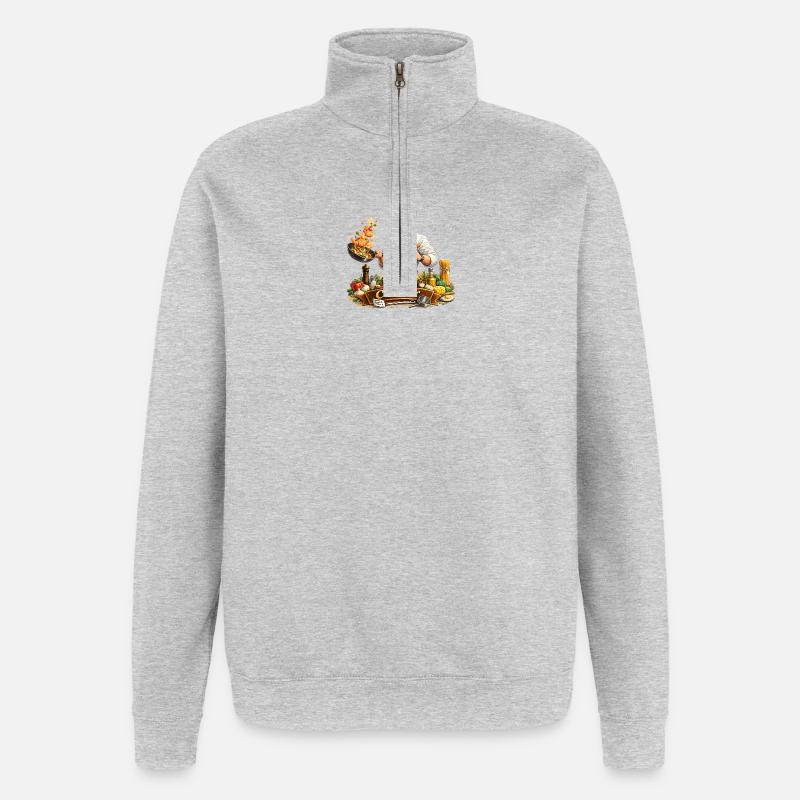Papa Cuisinier Chef Cartoon - Sweat à zip 1/4 - gris chiné