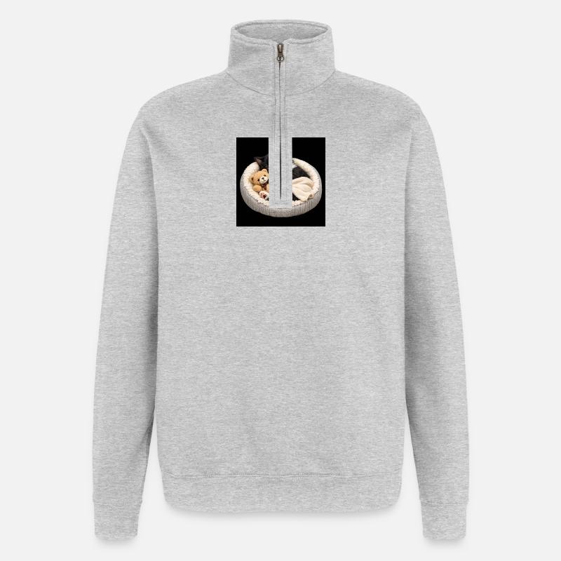 Kätzchen schläft mit ihrem Teddybären - Quarter-Zip-Sweatshirt - Grau meliert