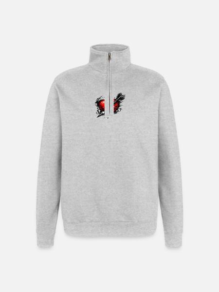 Herz mit Pfeil im Tattoo-Stil - Quarter-Zip-Sweatshirt - Grau meliert