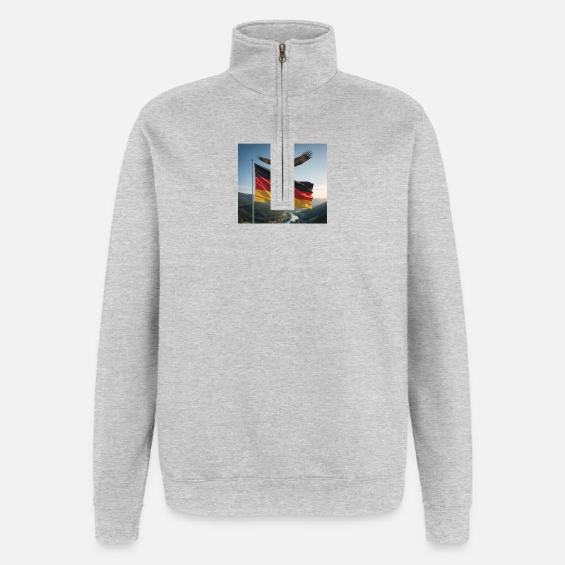 Aigle au-dessus du drapeau allemand - Sweat à zip 1/4 - gris chiné