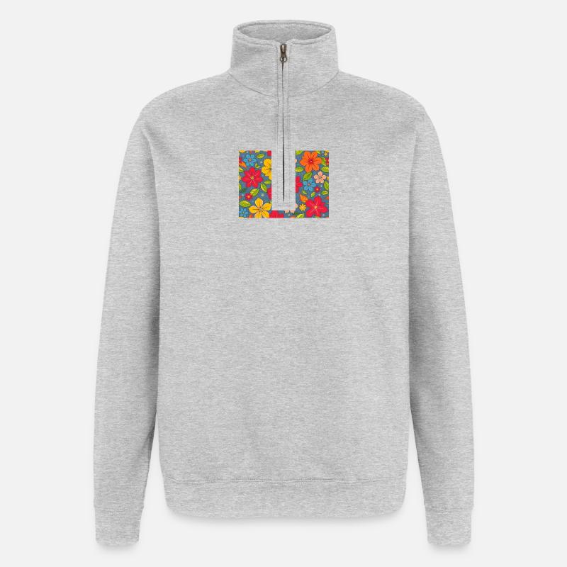 Blumenmuster im Boho-Design - Quarter-Zip-Sweatshirt - Grau meliert
