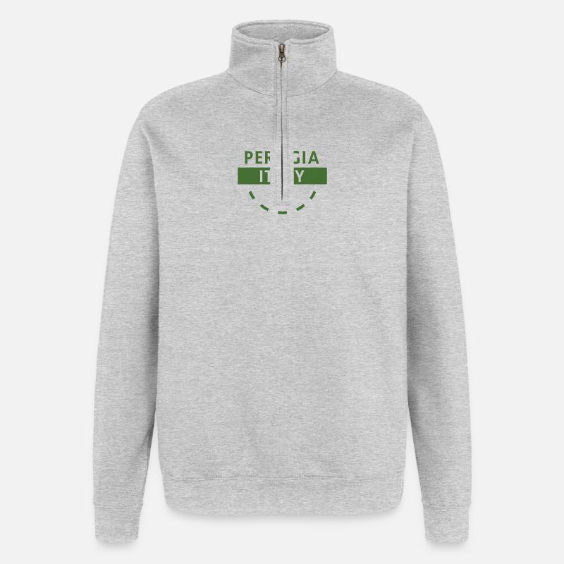 Pérouse, Italie, Emblème vert - Sweat à zip 1/4 - gris chiné