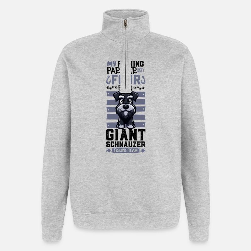 Pêche et schnauzer géant - Sweat à zip 1/4 - gris chiné