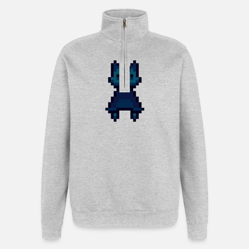 Chat pixel - Sweat à zip 1/4 - gris chiné