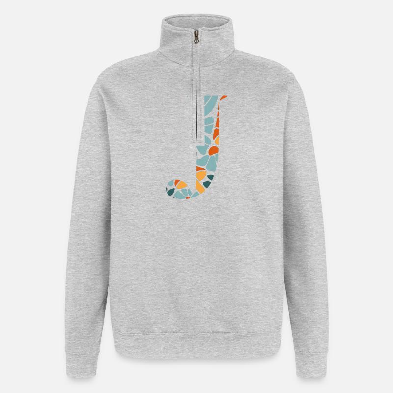 Buchstabe j Groovy Flowers Geschenkidee - Quarter-Zip-Sweatshirt - Grau meliert