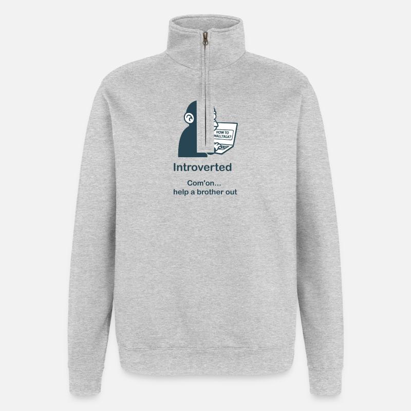 Introverti - À l’aide - Sweat à zip 1/4 - gris chiné