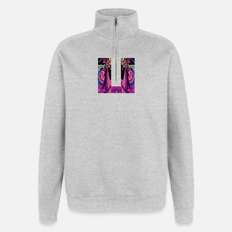Psychédélique - Sweat à zip 1/4 - gris chiné