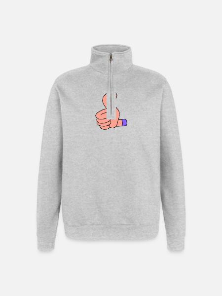 Tommelfinger op (lilla ærme) - Sweatshirt med 1/4 lynlås - grå meleret