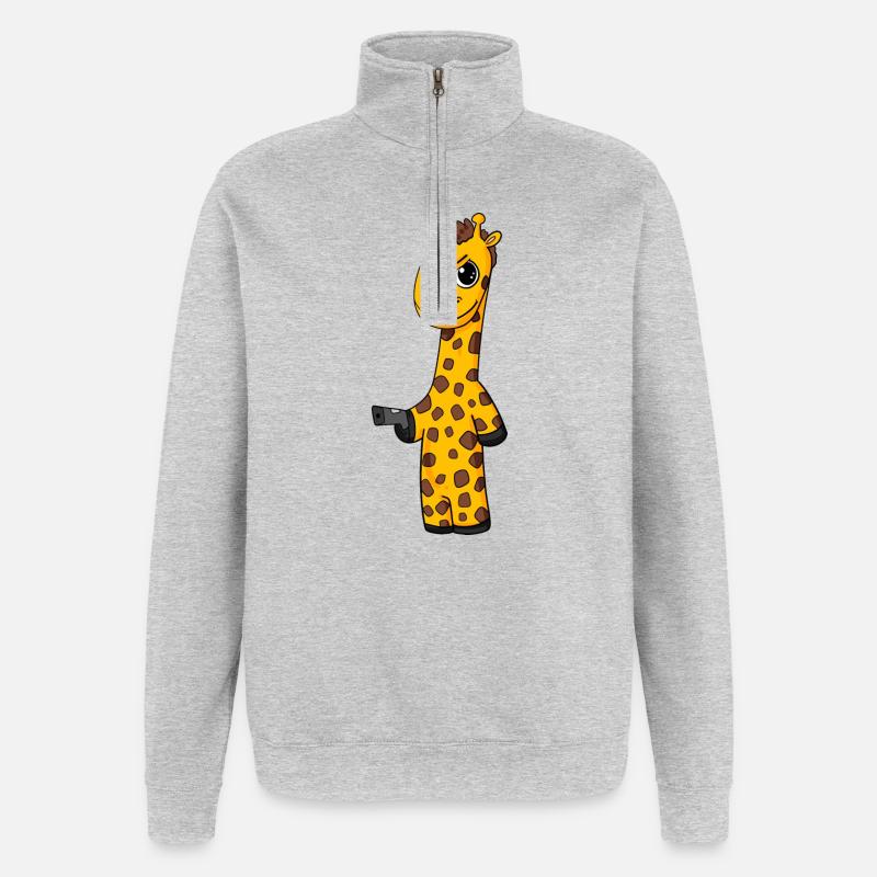 Girafe avec pistolet - Sweat à zip 1/4 - gris chiné