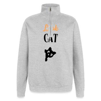 Look Cat - Sweat à zip 1/4 - gris chiné - Devant - AI Model Female 172 light (172cm) & AI Model Male 178 dark (178cm)