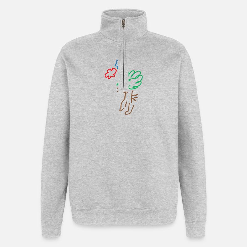 Oiseau - Oiseau - Arbre - Arbre - Nature - Abstrait - Sweat à zip 1/4 - gris chiné