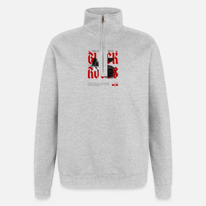 Rose noire rebelle avec déclaration - Sweat à zip 1/4 - gris chiné