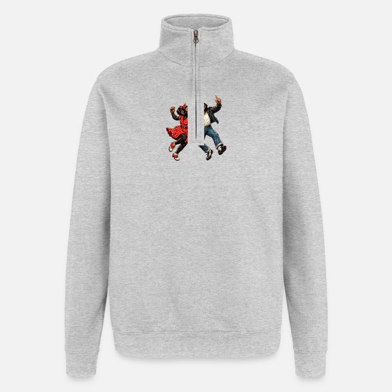 Dancing Monkeys Rockabilly 50s Rock'n'Roll Style - Quarter-Zip Sweatshirt - heather grey