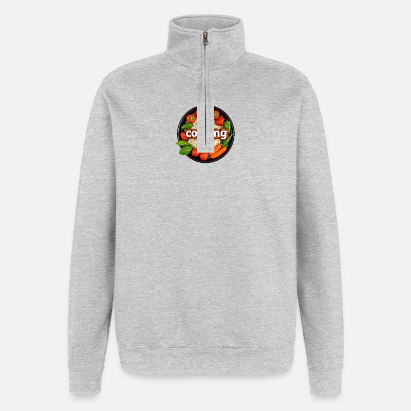 Kulinarisches Kochen mit Frischem Gemüse - Quarter-Zip-Sweatshirt - Grau meliert