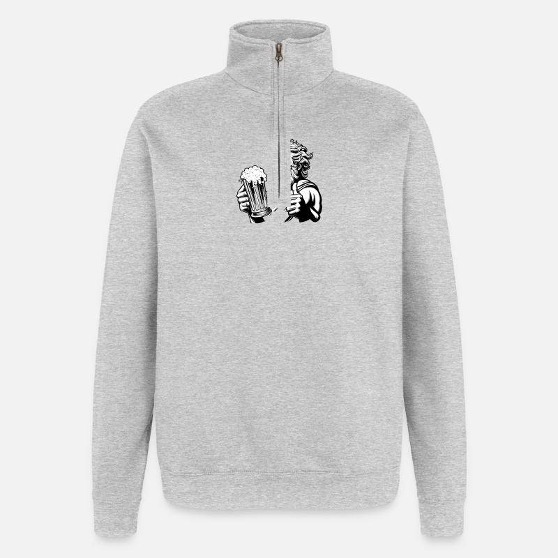Zeus mit Bier - Quarter-Zip-Sweatshirt - Grau meliert