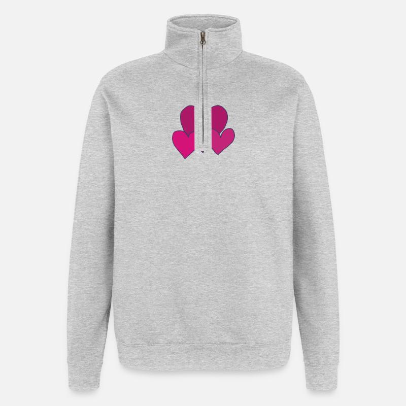 Cuori rosa - Felpa con zip 1/4 - grigio melange