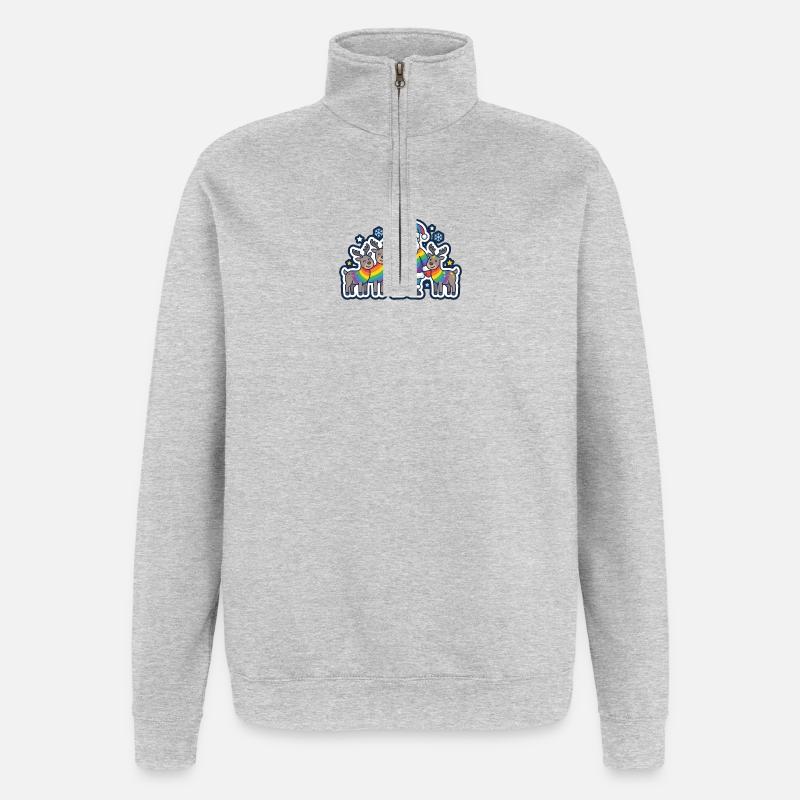 Regenbogen-Weihnachtsmann mit seinen Regenbogenrentieren - Quarter-Zip-Sweatshirt - Grau meliert