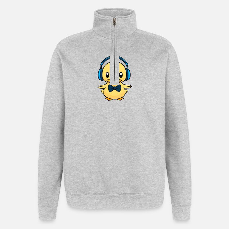 Canard mignon avec des écouteurs - Sweat à zip 1/4 - gris chiné