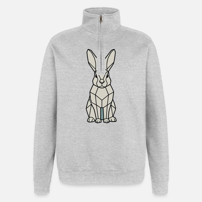 Geometrischer Hase Low Poly Modern - Quarter-Zip-Sweatshirt - Grau meliert