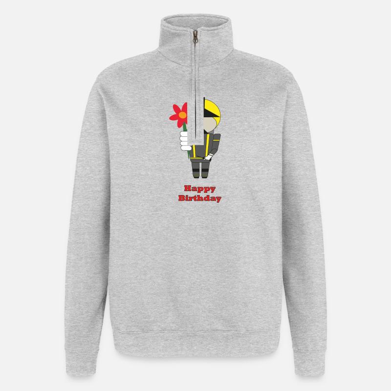 Joyeux anniversaire - avec des fleurs - Pompiers - Sweat à zip 1/4 - gris chiné