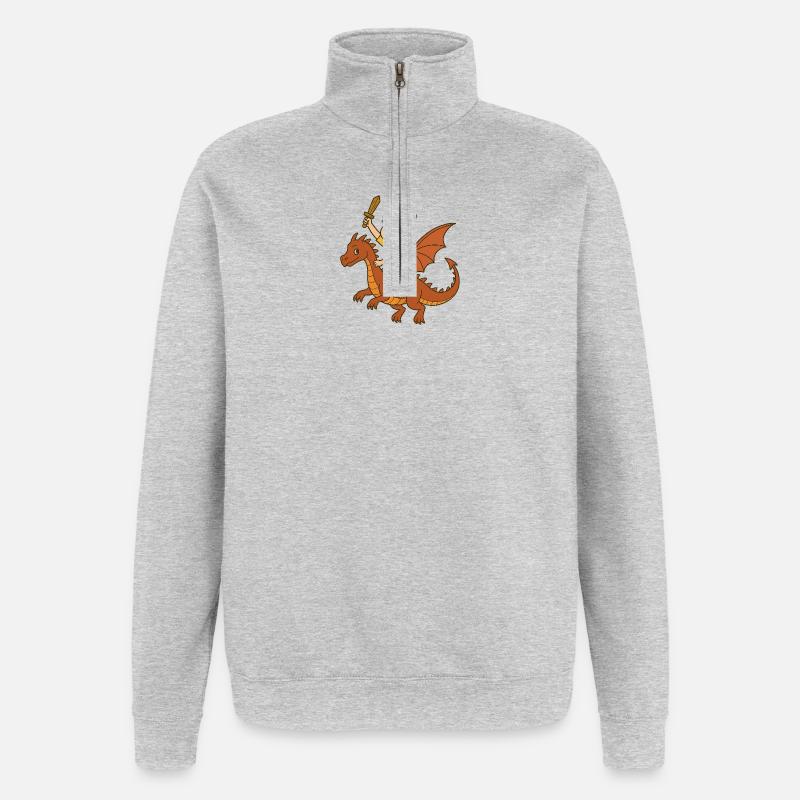 Junge Drachenritter mit Schwert - Quarter-Zip-Sweatshirt - Grau meliert