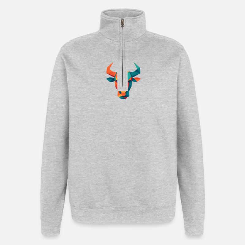 Stier | Stierkopf Print / Druck / Design - Quarter-Zip-Sweatshirt - Grau meliert