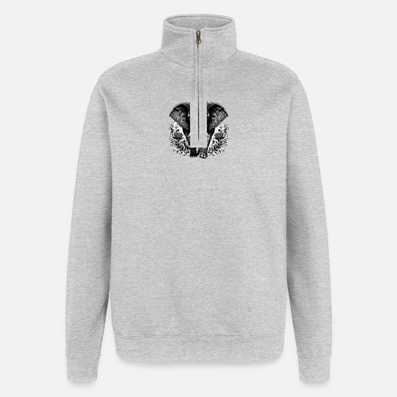 Éléphant avec coiffe - Sweat à zip 1/4 - gris chiné