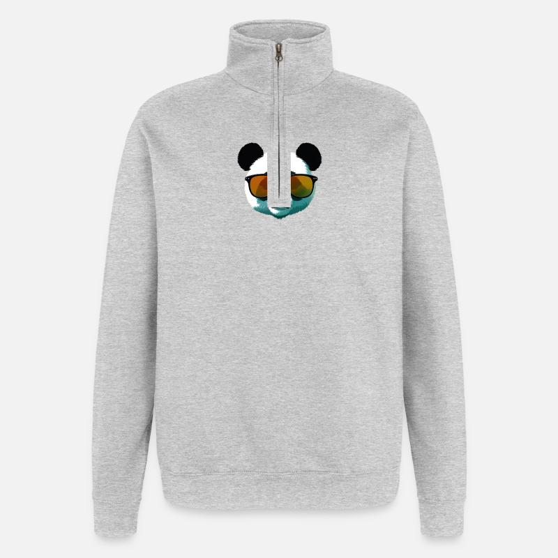 Panda with Sunglasses Gradient - Quarter-Zip Sweatshirt - heather grey