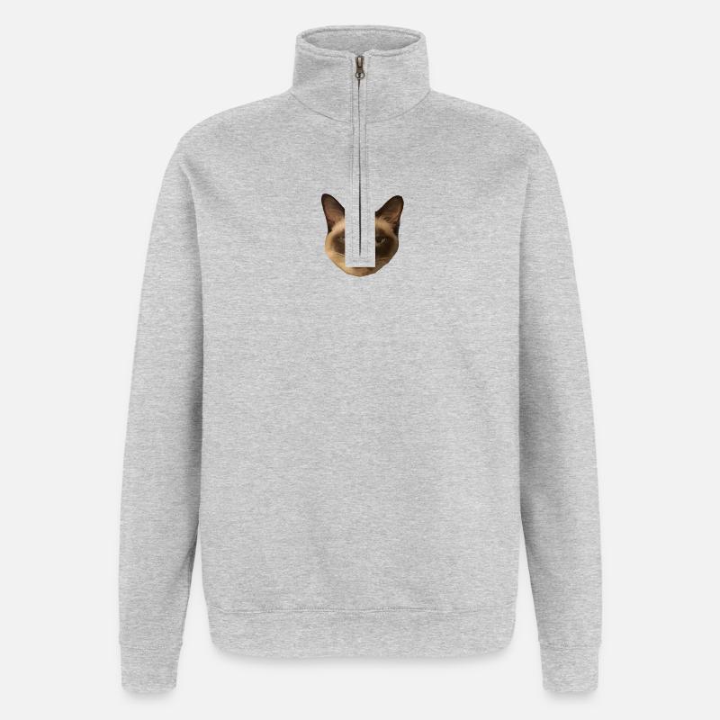 Chat siamois - Sweat à zip 1/4 - gris chiné