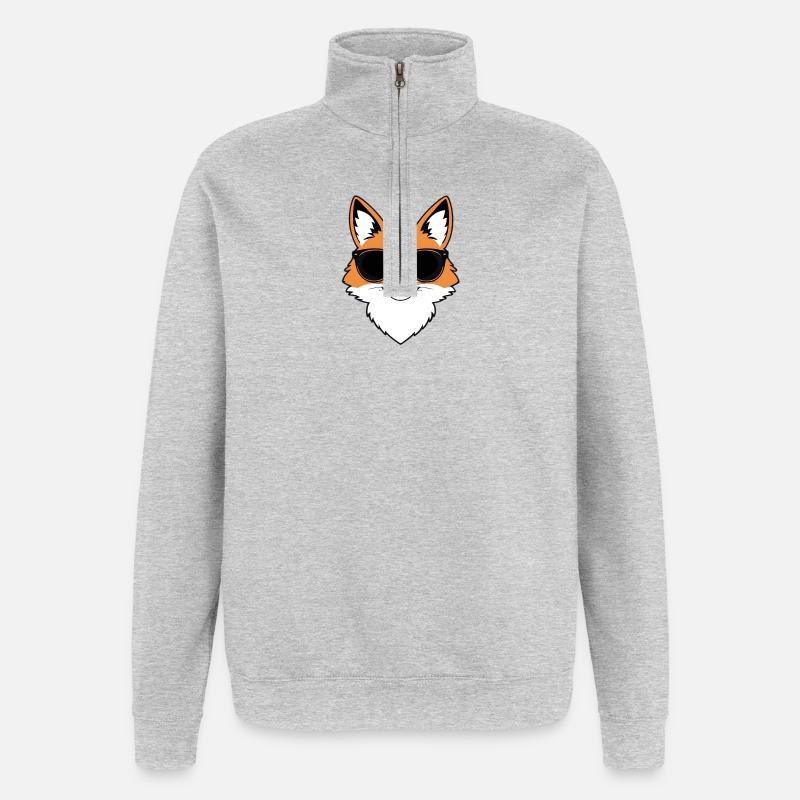 Fuchs mit Sonnenbrille - Quarter-Zip-Sweatshirt - Grau meliert