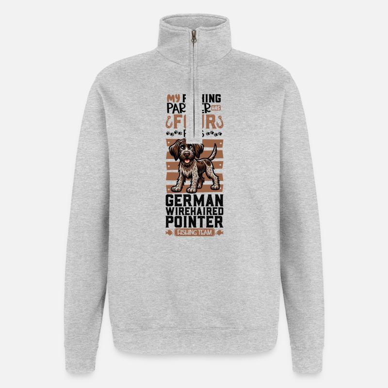 Pêche et Allemand à poil dur - Sweat à zip 1/4 - gris chiné