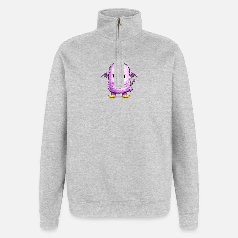 Monstre violet à un œil - Sweat à zip 1/4 - gris chiné