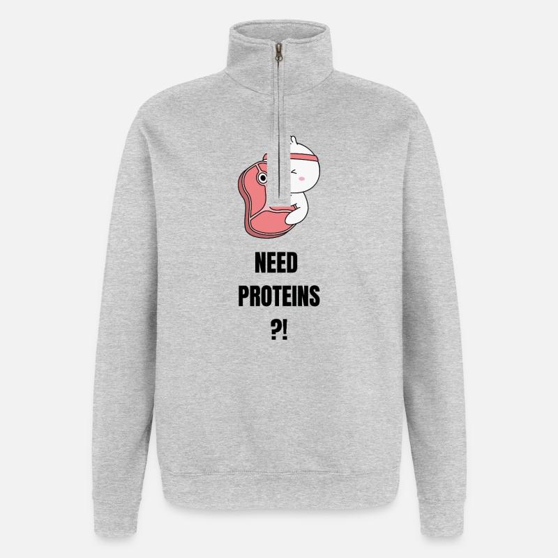 Besoin de protéines - Sweat à zip 1/4 - gris chiné