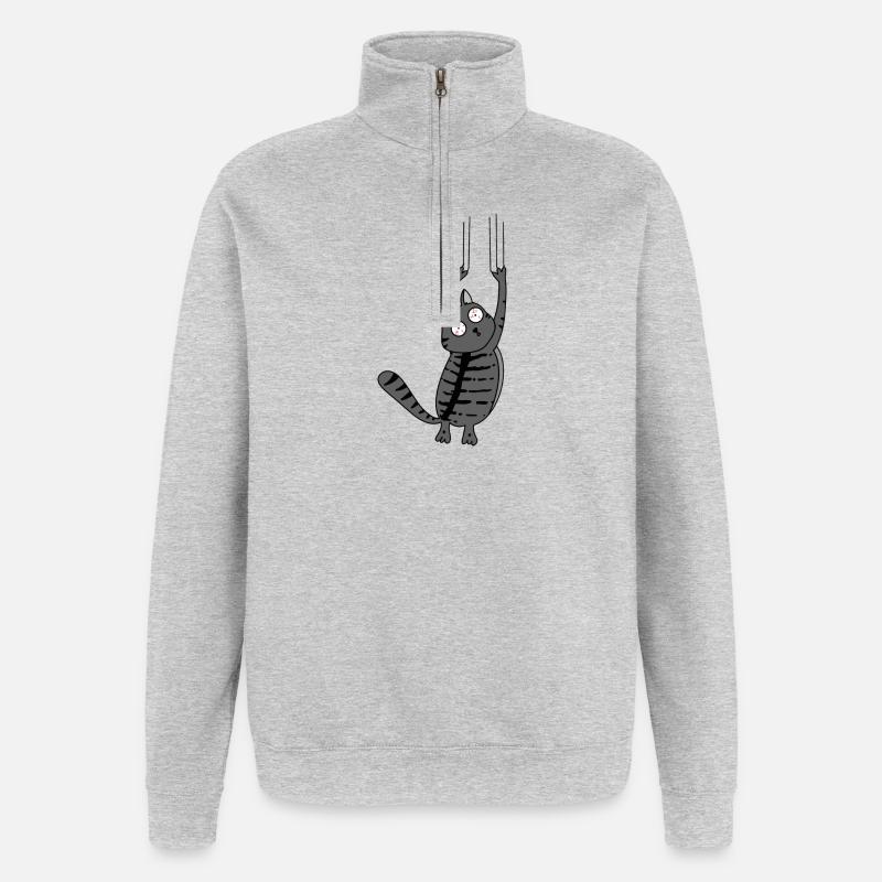 Panic Cat Version rayée - Sweat à zip 1/4 - gris chiné